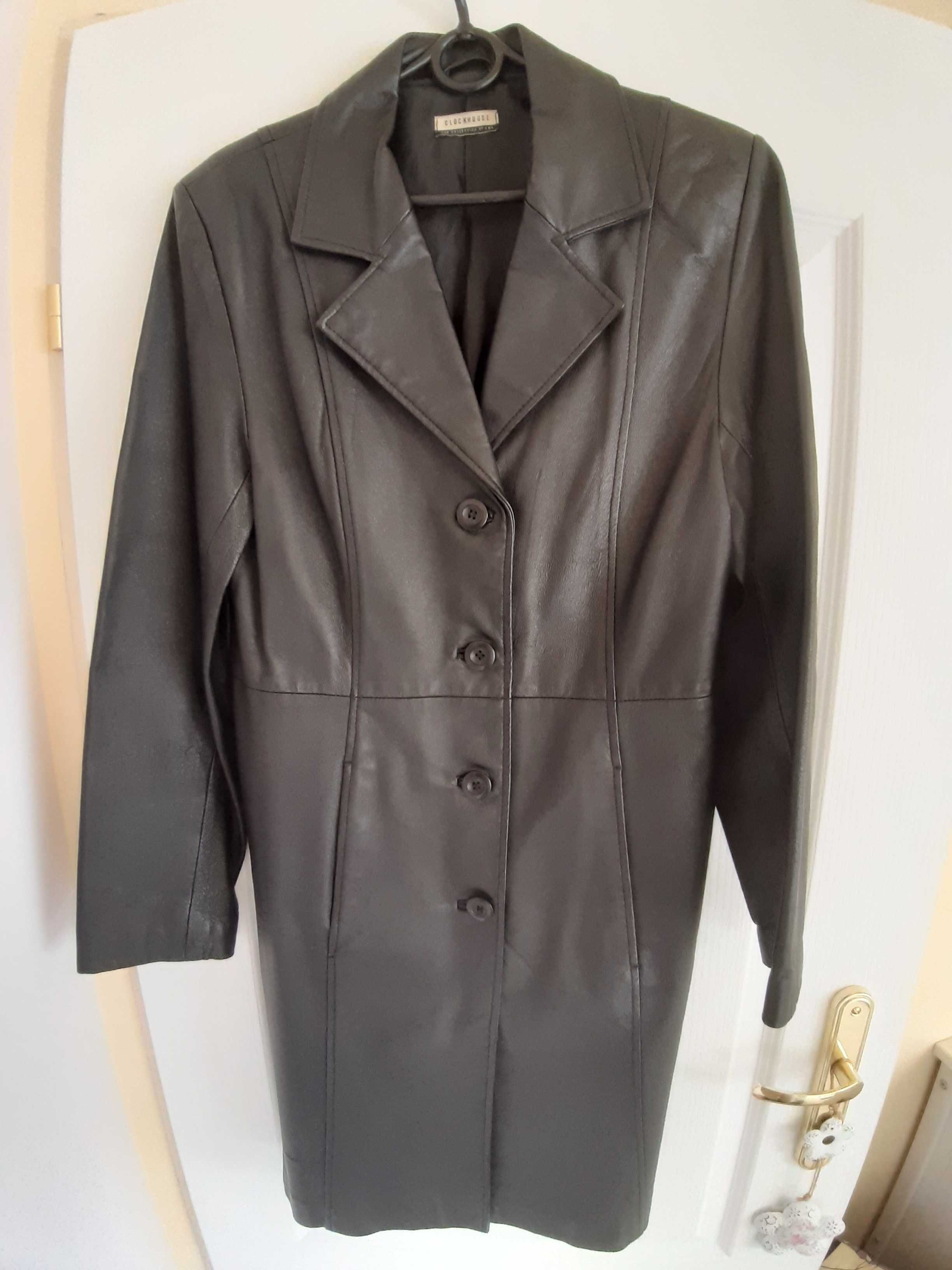 Płaszcz skórzany (sk.naturalna) damski czarny kurtka roz.40 clockhouse