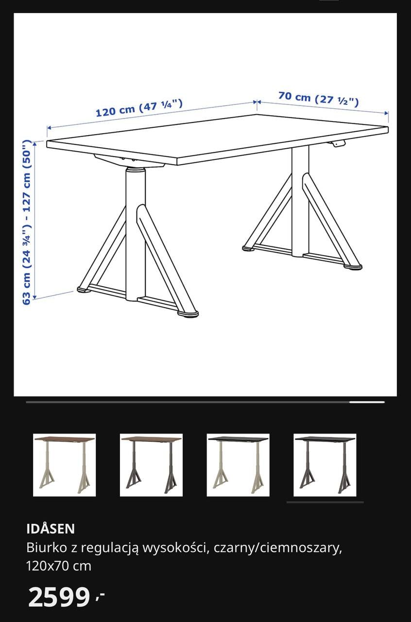 Biurko z regulacją wysokości IDÅSEN (IKEA)