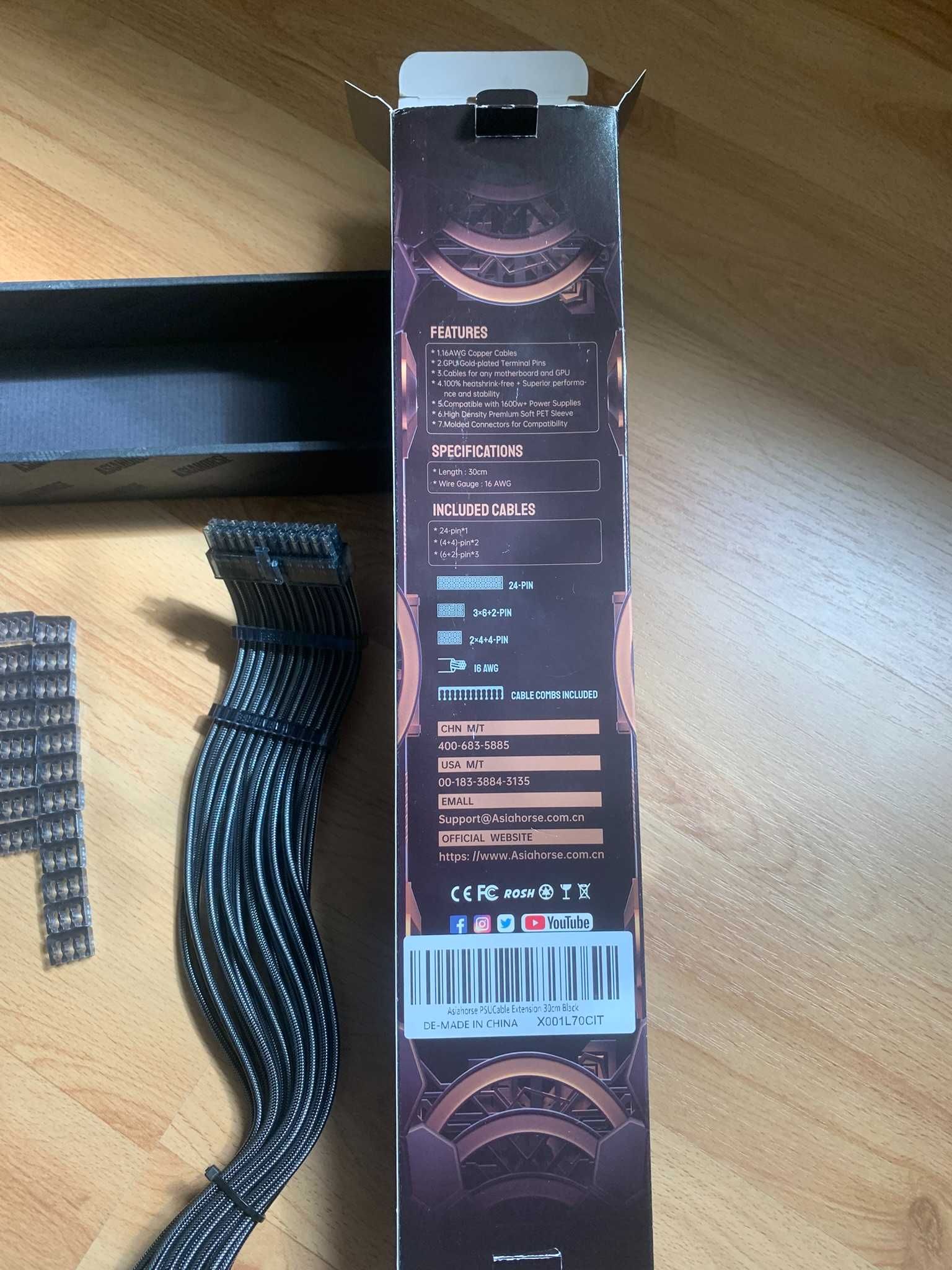 AsiaHorse Przedłużacz kabla PSU, Zestaw kabli w osłonie PC dla GPU/CPU