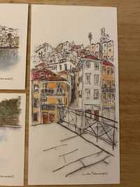 3 postais/ilustrações da cidade do Porto