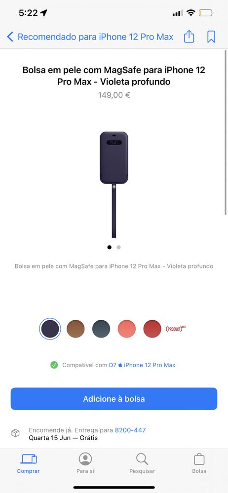 Bolsa em pele com magsafe para iphone 12 pro max