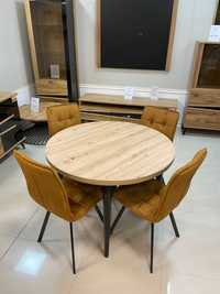 (935) Stół okrągły rozkładany + 4 krzesła, nowe 1220 zł