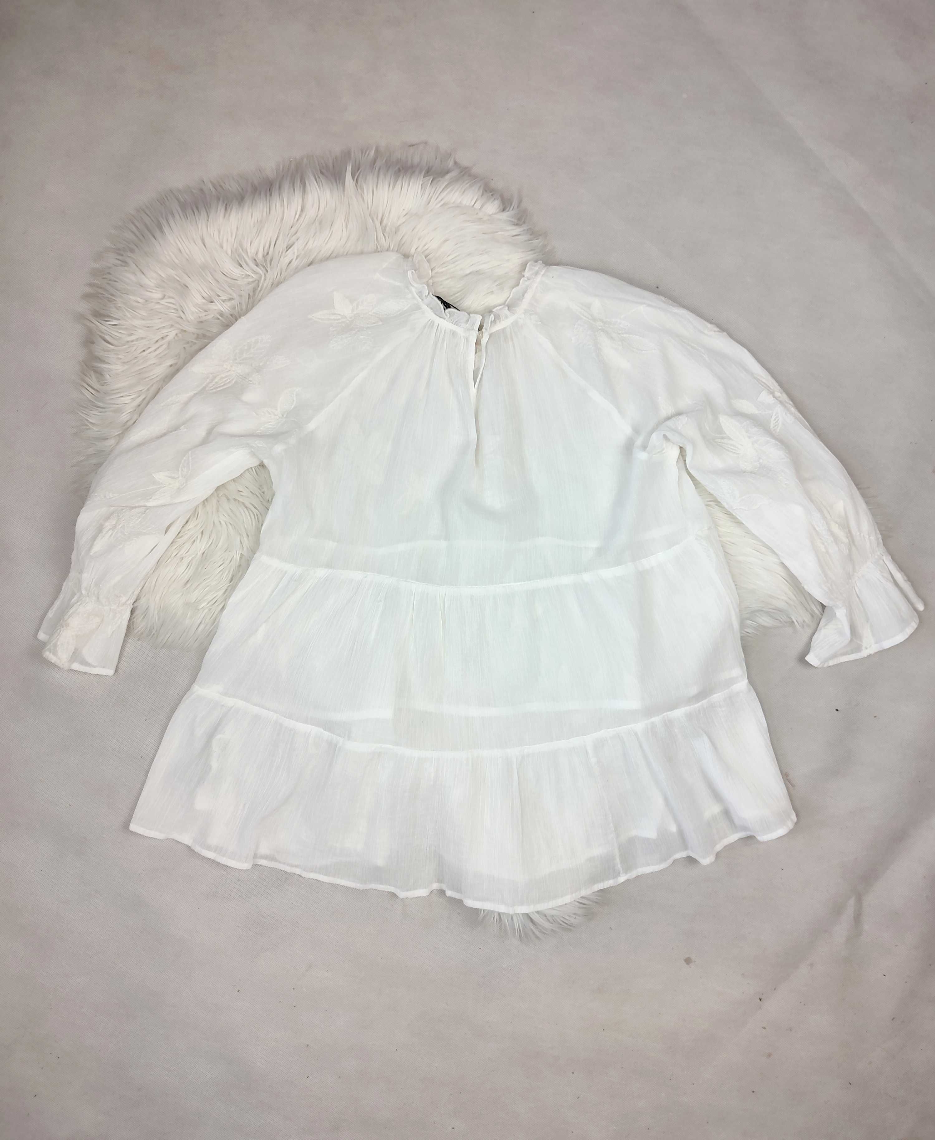 Śnieżnobiała bluzka damska elegancka przewiewna bawełna Zara r. M/38
