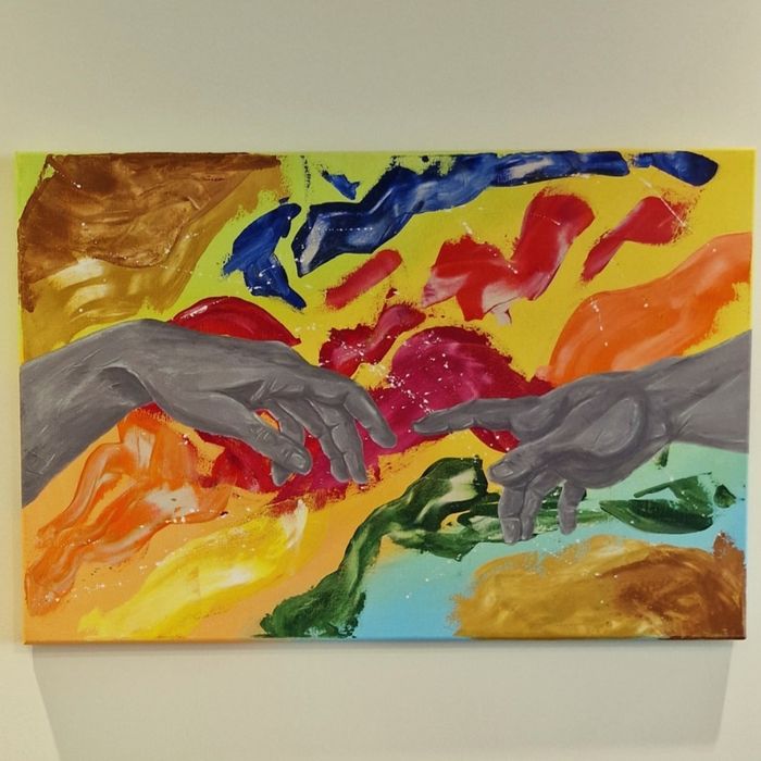 Pintura original e única Criação de Adão com acrílico em tela 90x60