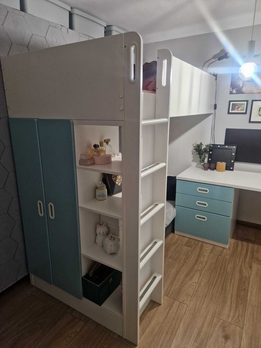 Łóżko piętrowe Ikea na antresoli smastad antresola biurko