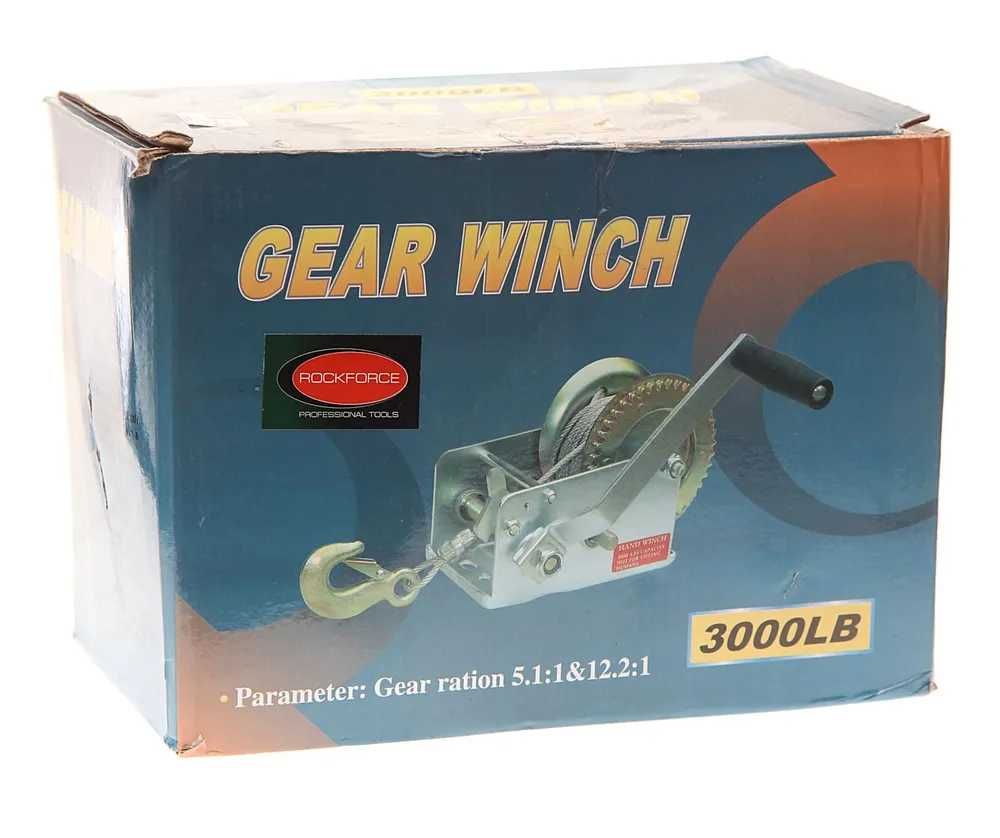 Барабанна лебідка ручна GEAR WINCH 1300 кг 10 м трос 6 мм лебедка