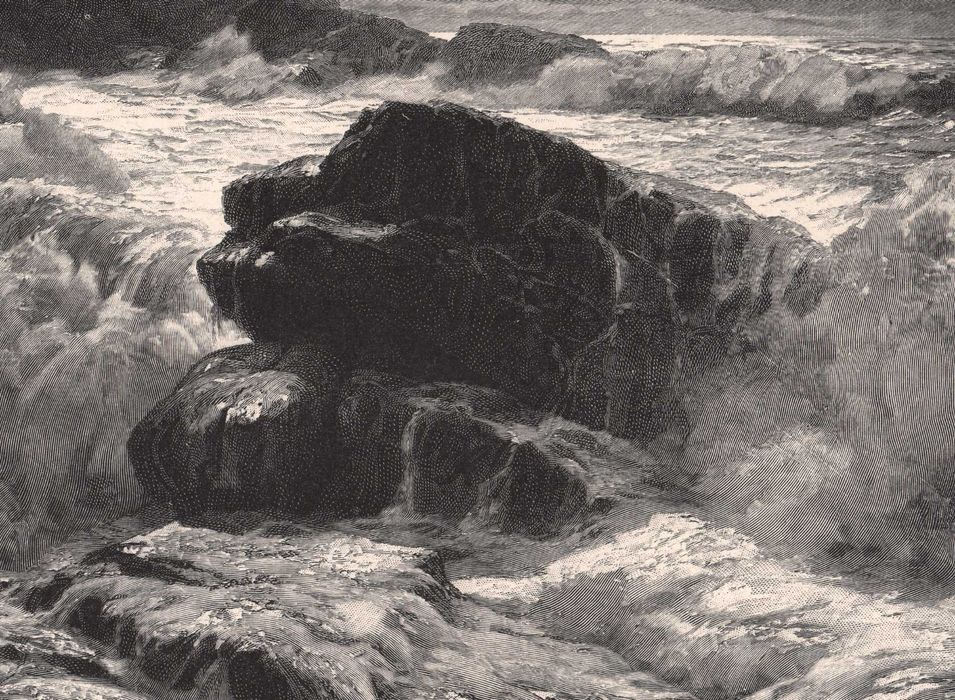 Bohm: Przybrzeżne fale. Pejzaż morski. Drzeworyt 1899 r. oryginał