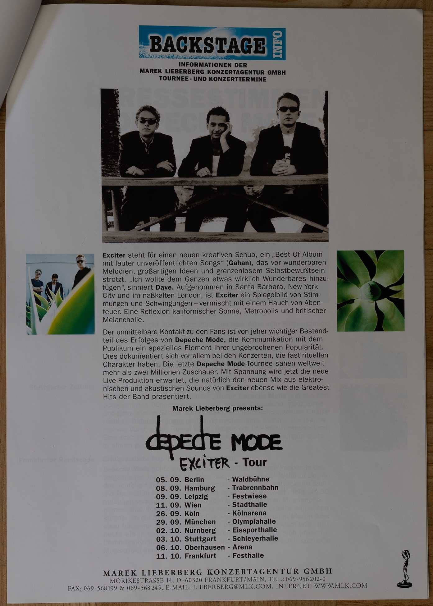 Depeche Mode - Exciter Tour - materiały prasowe