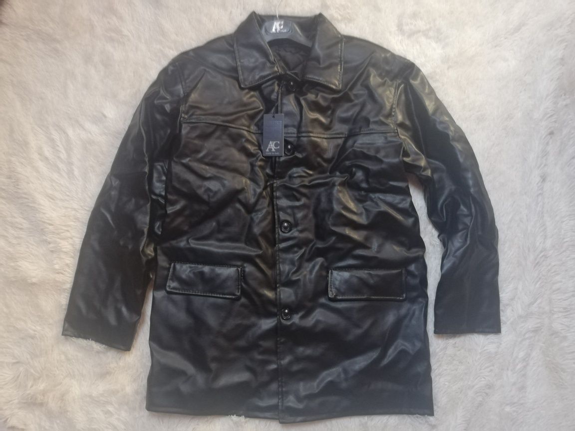 Nowa włoska kurtka ekoskora XXL czarna płaszcz