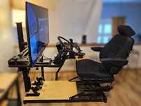 Sim Rig MOZA R12 shifter pedały TV 50" dwie kierownice, masa regulacji