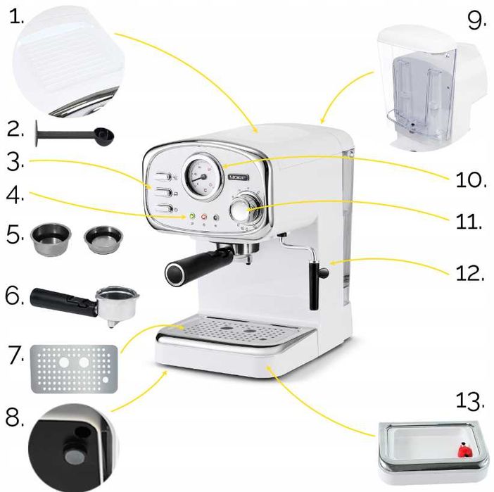 Ekspres Do Kawy Ciśnieniowy Kolbowy Yoer 1100W Spieniacz Mleka GRATIS