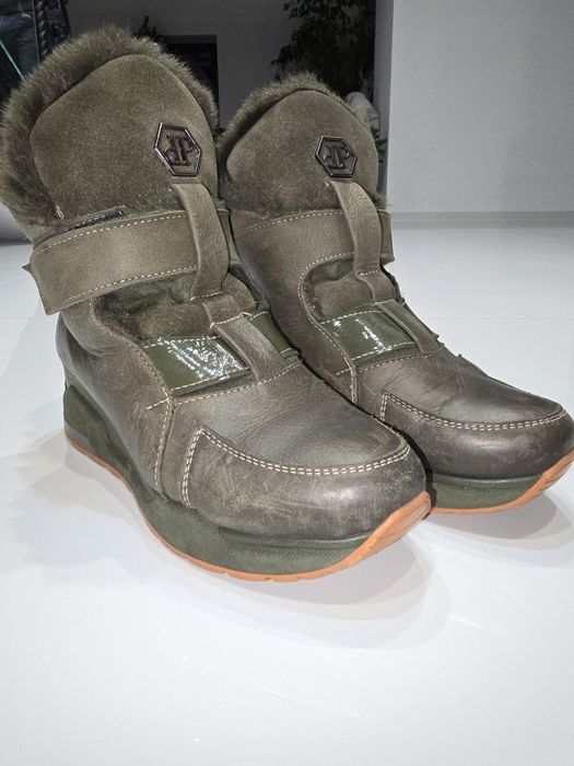Buty khaki sniegowce z futerkiem na platformie ciepłe wygodne 38 DP