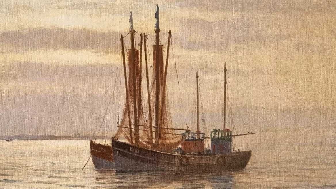 Kutry rybackie przy brzegu, olej/płótno, Waldemar Schlichting