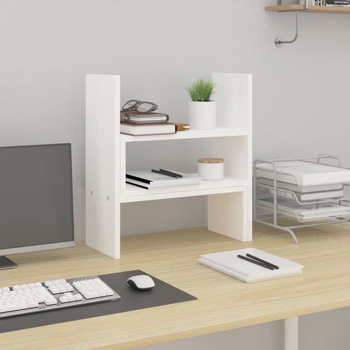 Vidaxl Podstawka Na Monitor, Biała, (39-72)X17X43 Cm, Drewno Sosnowe