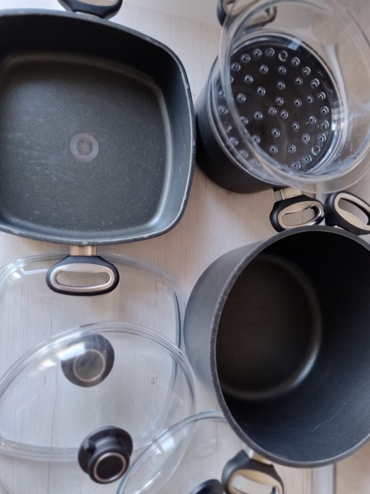 Komplet garnków żeliwne pyrex made germany handguss gotowanie na parze