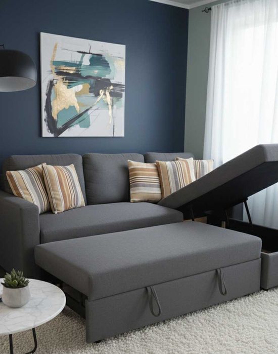 Sofá-Cama com Chaise Longue e Arrumação