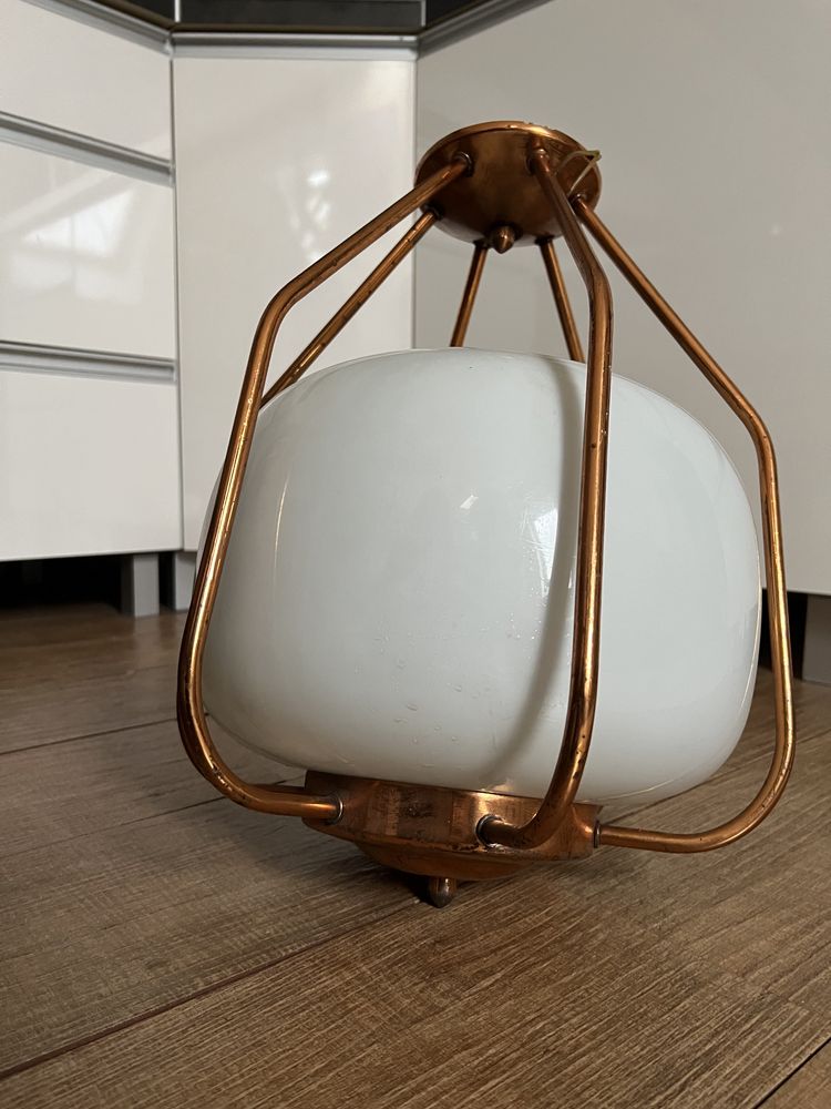 Lampa wisząca miedziana vintage PRL