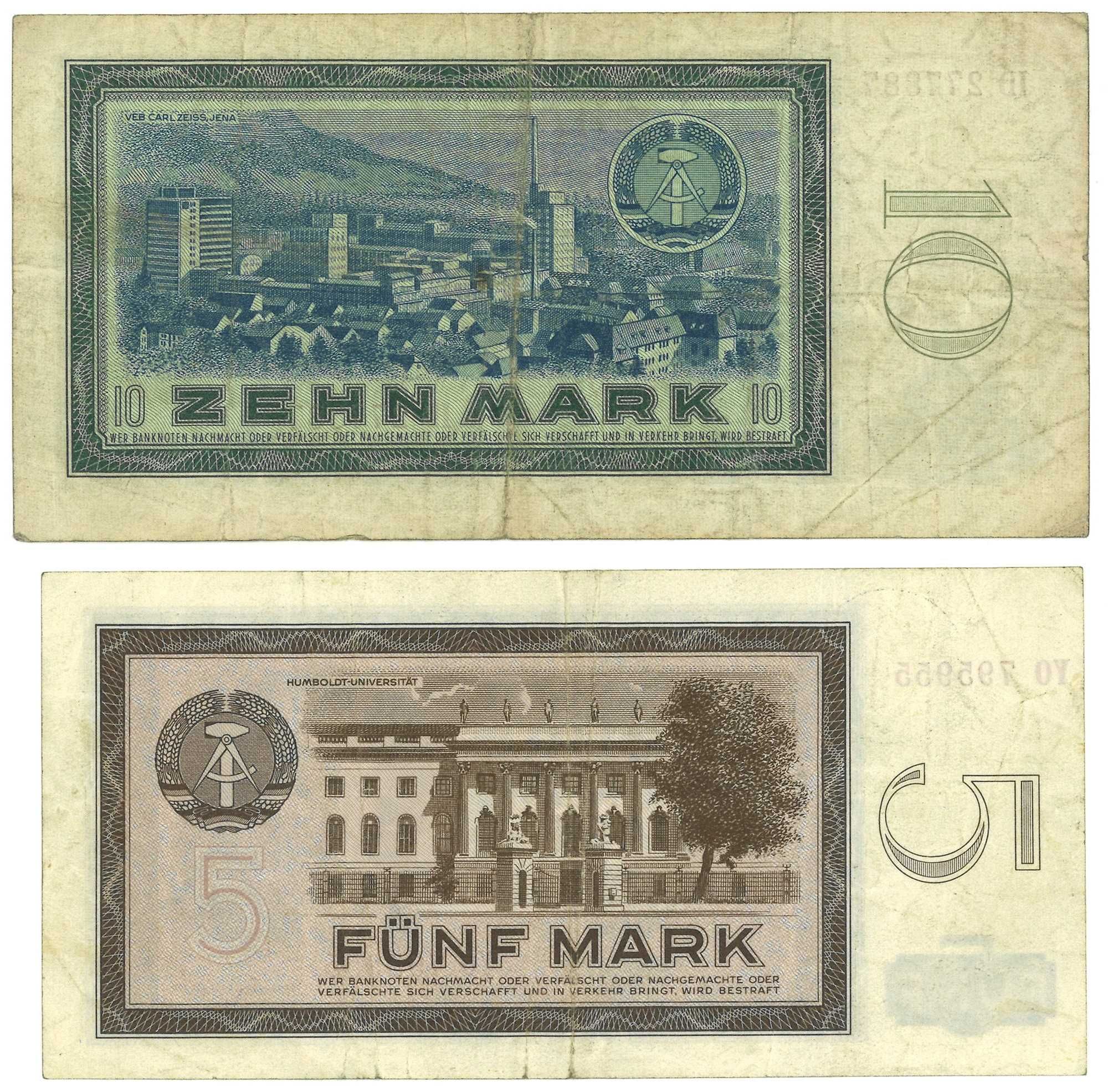 Banknot NRD DDR 5 marek i 10 marek 1964 - razem 2 szt.
