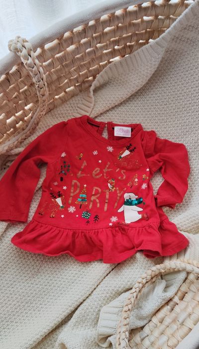 Świąteczna bluzka tunika z falbanką z długim rękawem cekiny błyszcząca