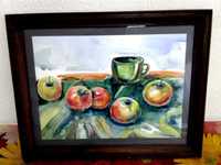 картина, акварель " яблоки на окне"