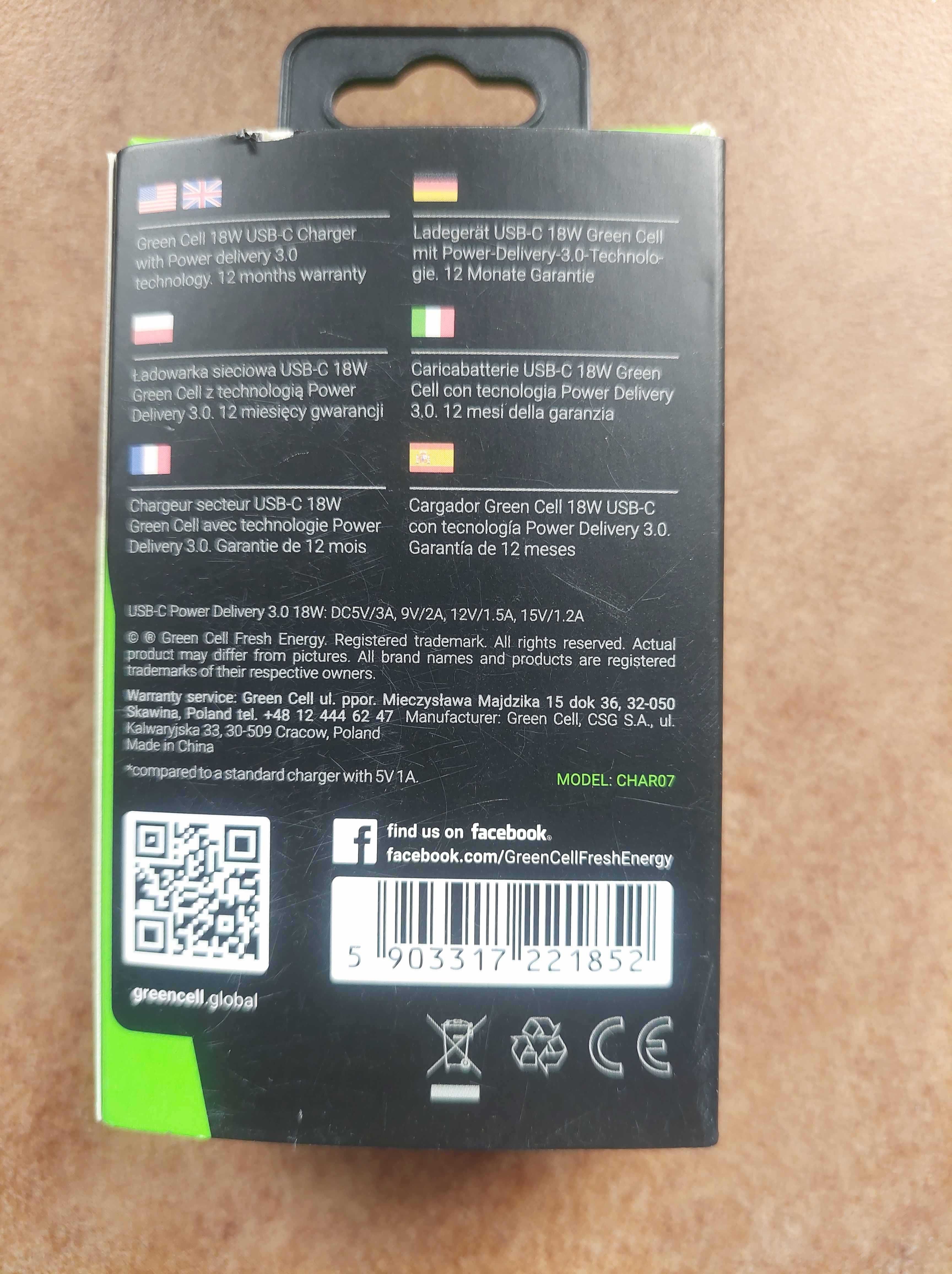 Ładowarka Green Cell USB-C 18W PD Power Delivery