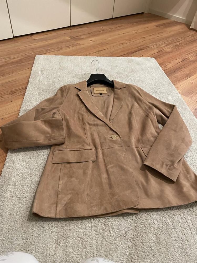 Blazer pele camurça beige Massimo Dutti