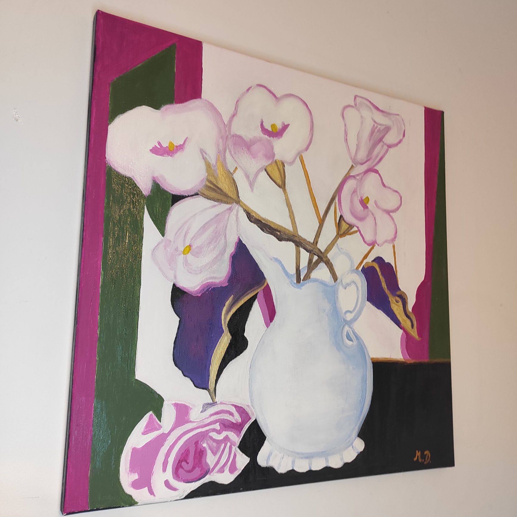 Obraz ręcznie malowany kwiaty w wazonie