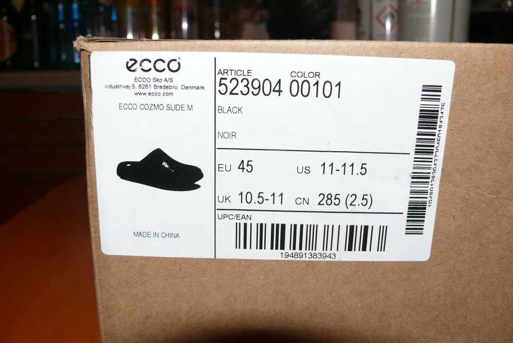 Nowe klapki  ECCO Cozmo Slide M  czarne  45 EU   28,5 CM