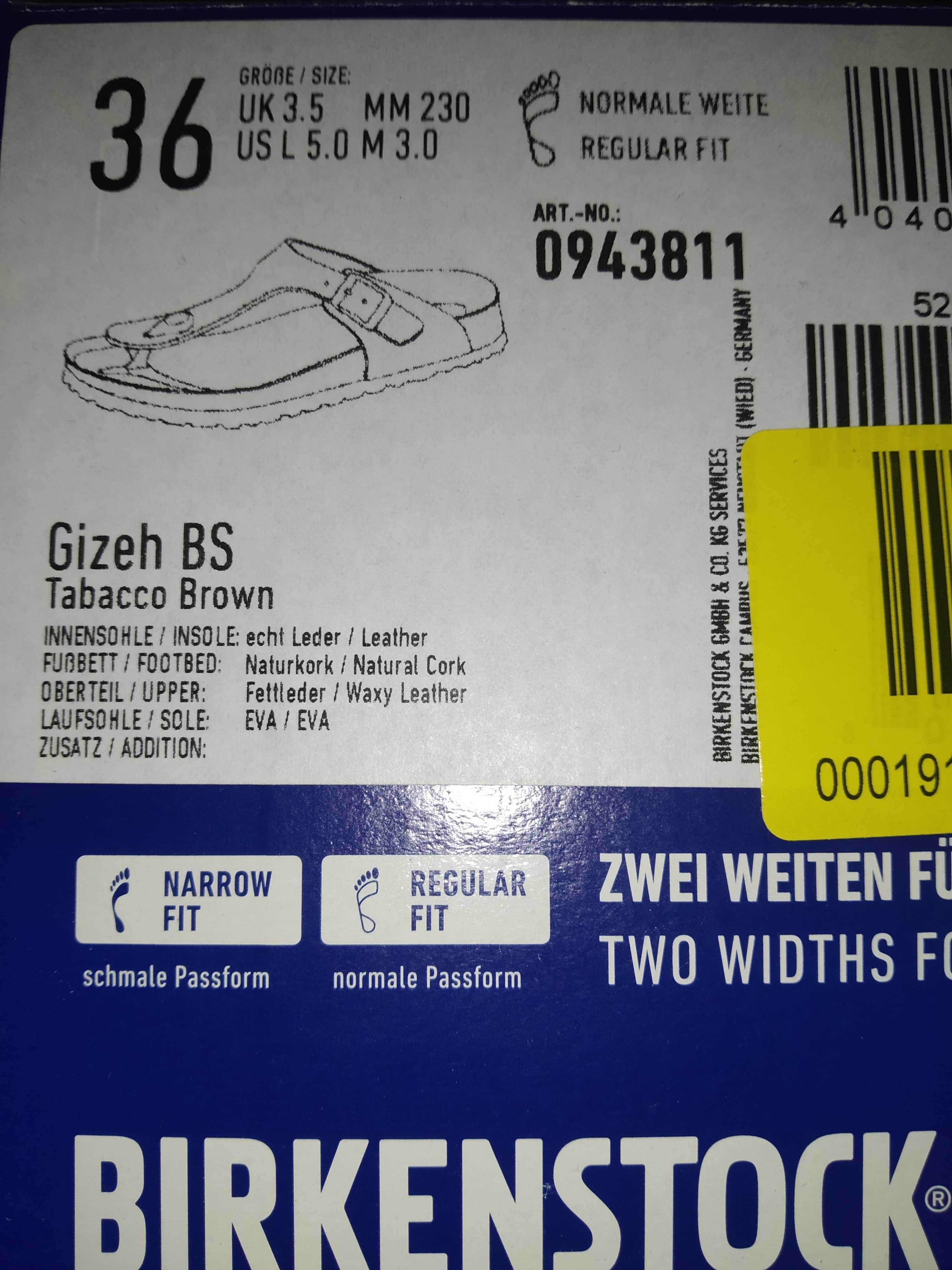 Birkenstock japonki, klapki,  Gizeh Tabacco Brown leather ROM. 36 nowe