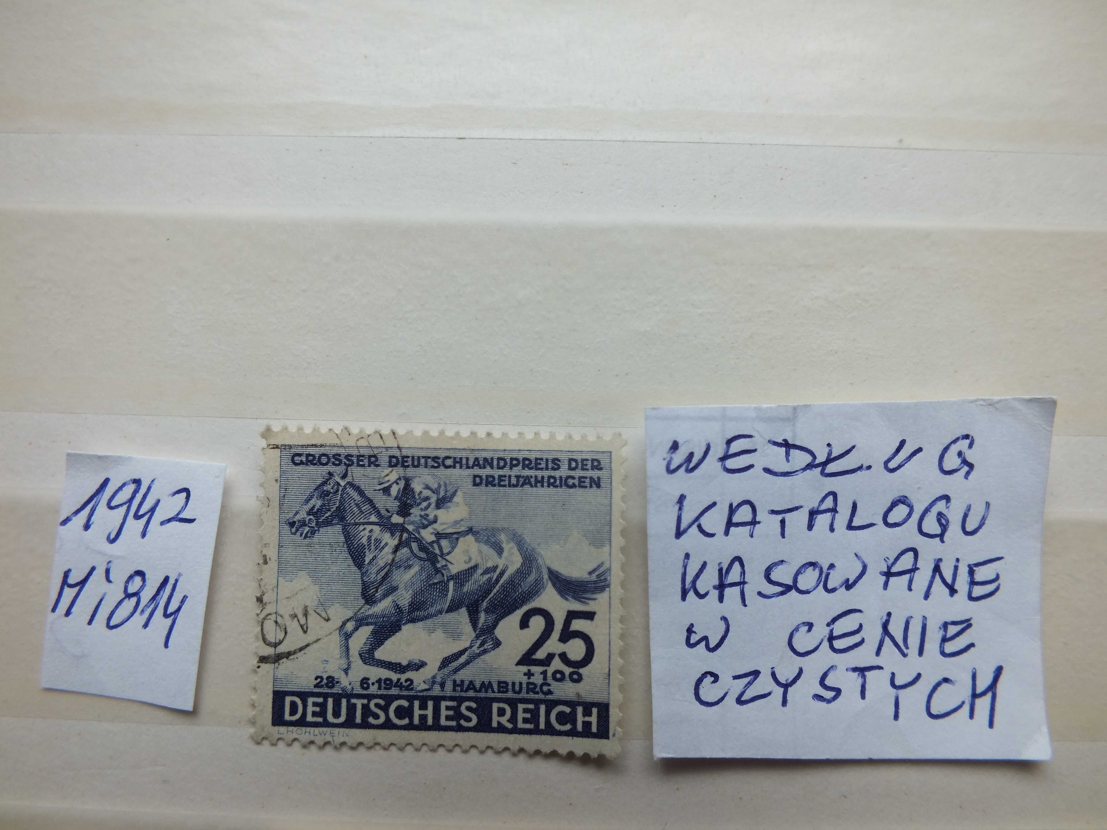 znaczki Mi 814 Niemcy 1942r. DERBY KONIE Rzesza, kasowany Reich