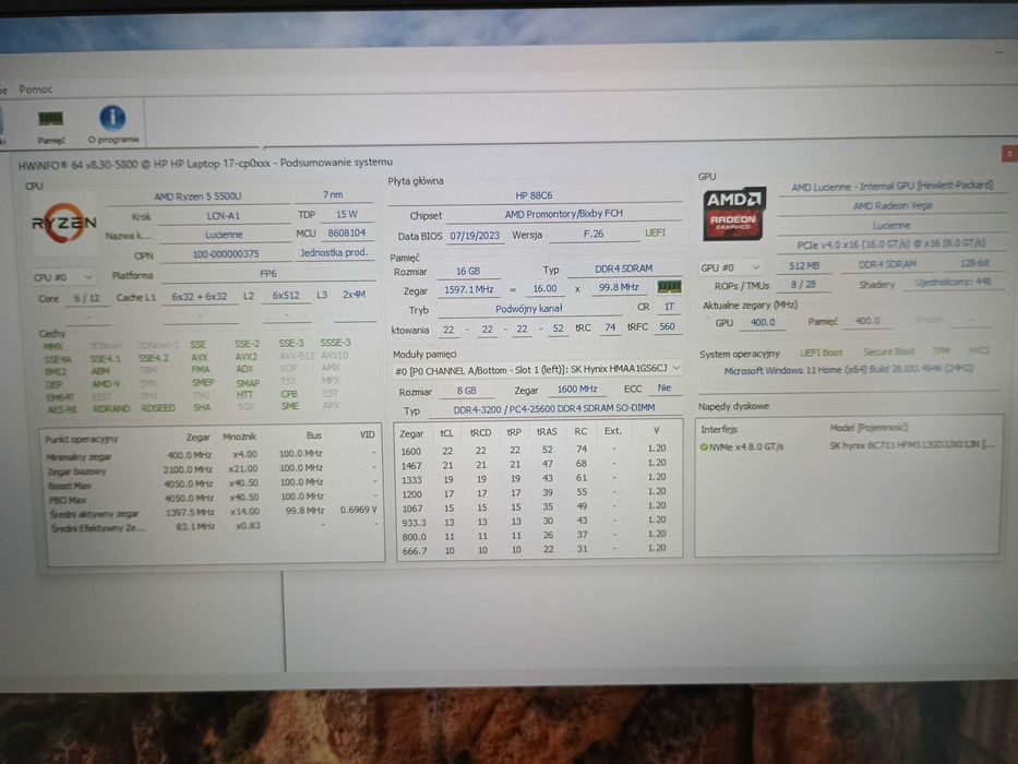 Laptop 17" cali Ryzen 5 (6 rdzeni) 16GB RAM SSD 512GB Windows 11