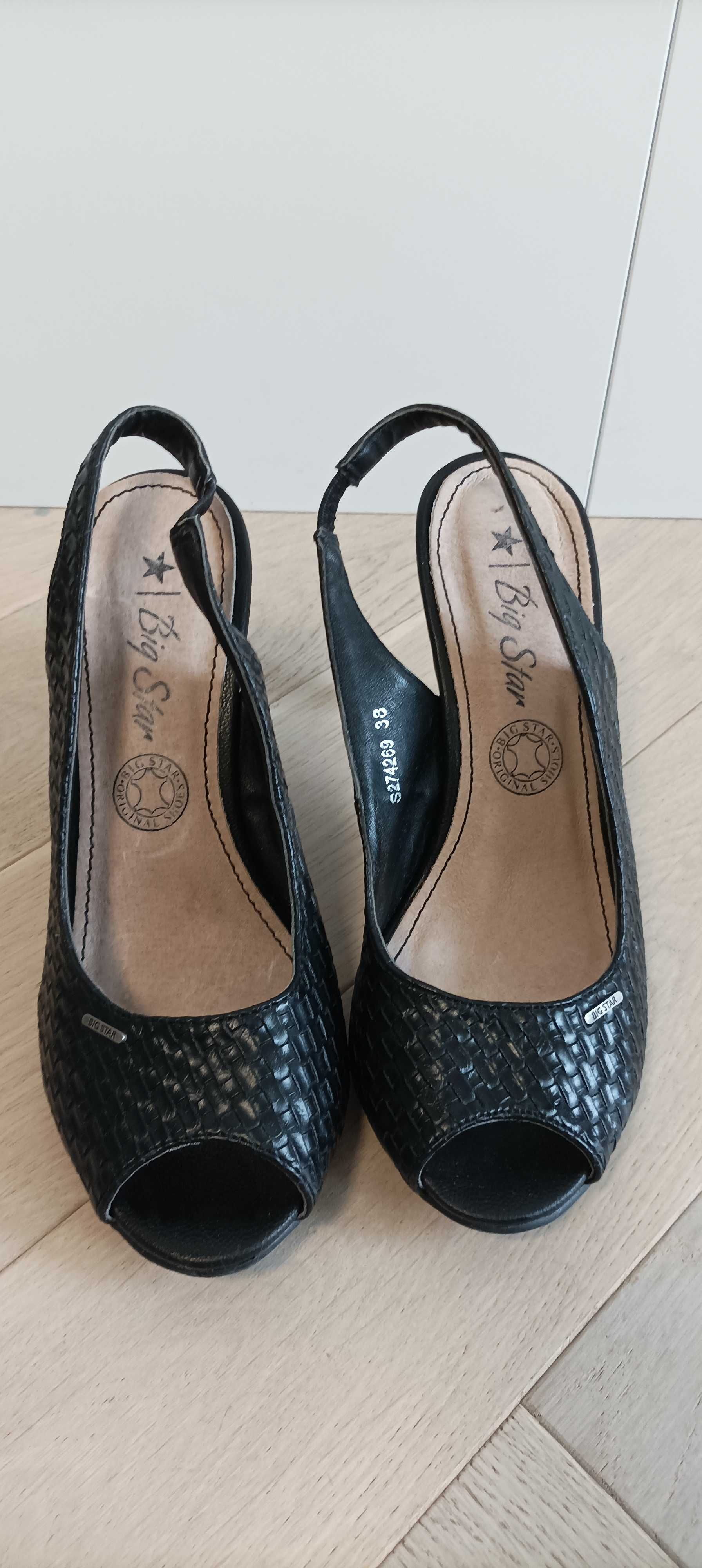 Czarne sandałki peep toe rozmiar 37