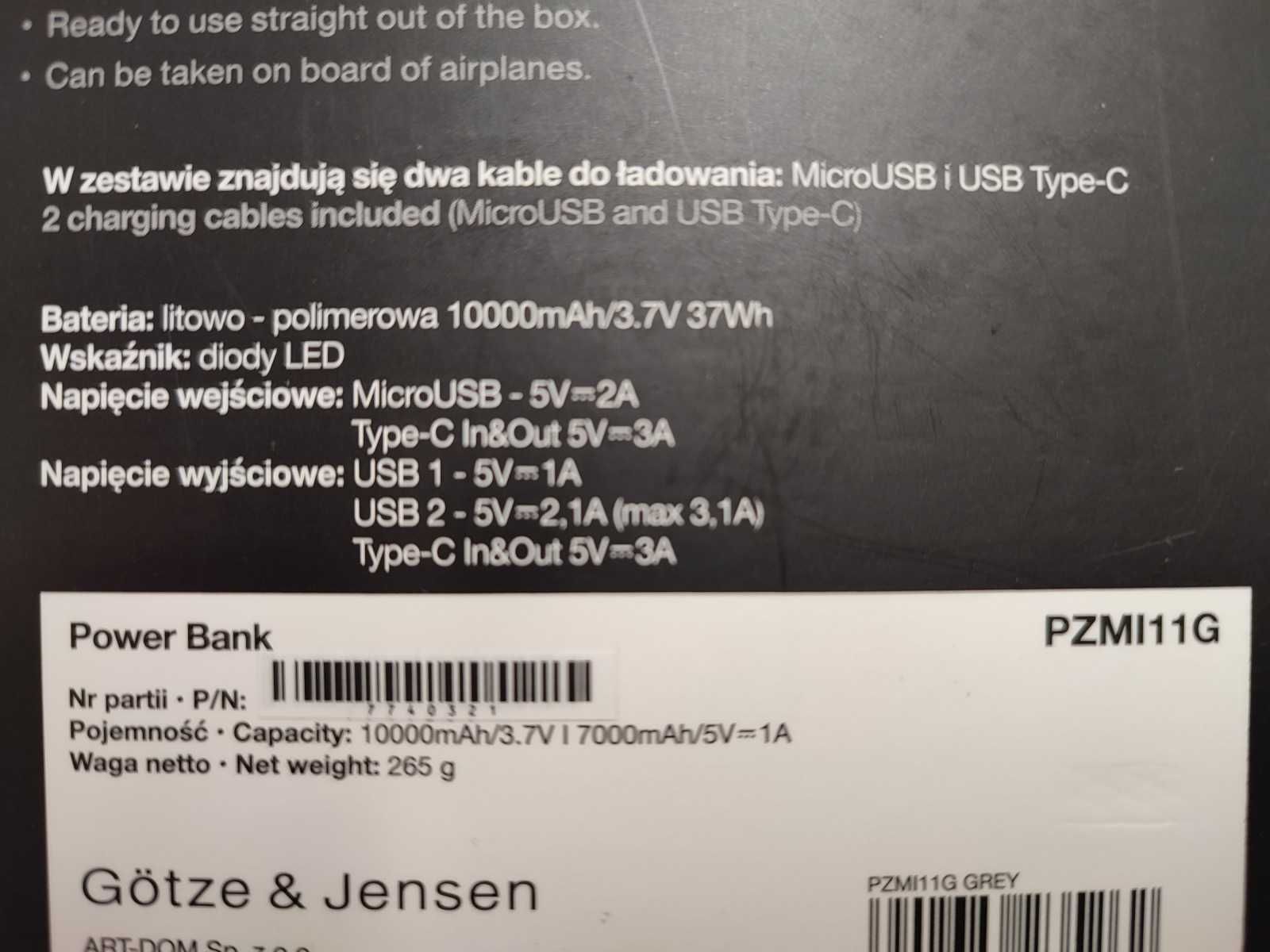 Powerbank Gotze&Jensen Silverline 10000 mAh USB-C
