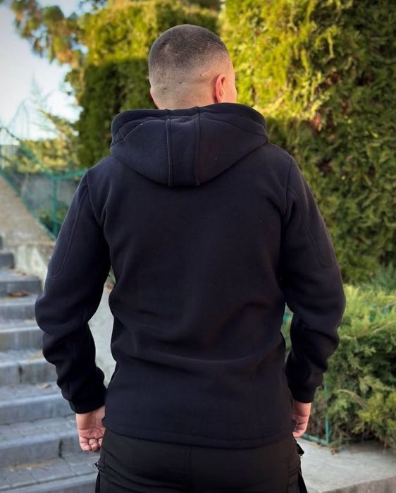 Флісова кофта з капюшоном бомбер фліска чорна флиска флисовая черная