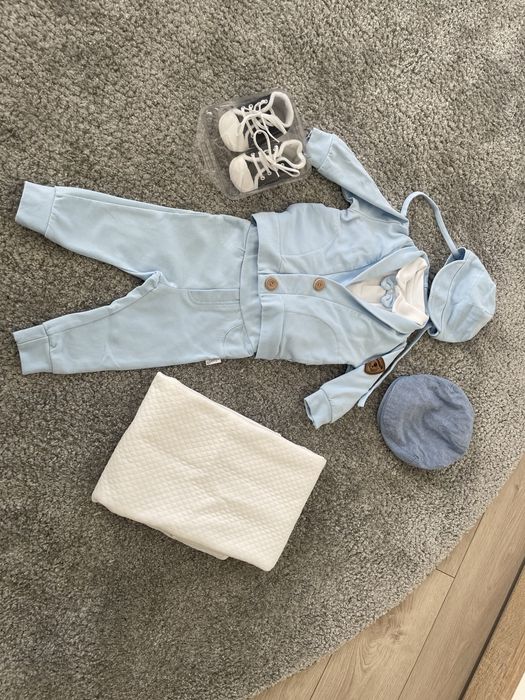 Stroj na chrzest dla chlopca 74 +kurtka,koc, stroj na przebranie, buty