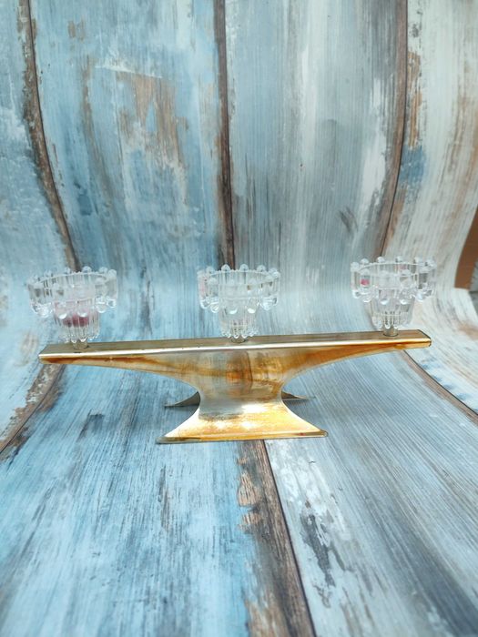 Świecznik Lata 70 - Platerowany + szkło - Ciekawy Design