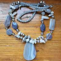 Колье,ожерелье из агата Ботсвана и чёрного барочного жемчуга