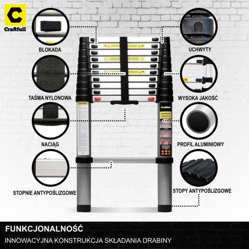 Craftfull aluminiowa drabina teleskopowa funkcją cichego domykania hit