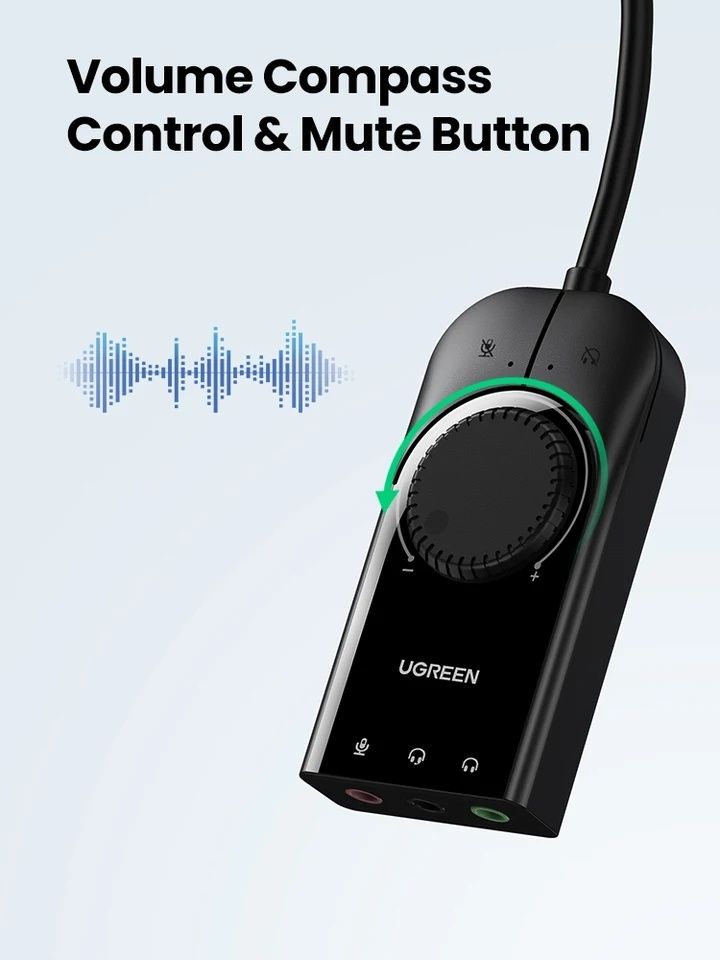 USB Звукова аудіо карта UGREEN на 3 Ports mini jack 3.5 юсб