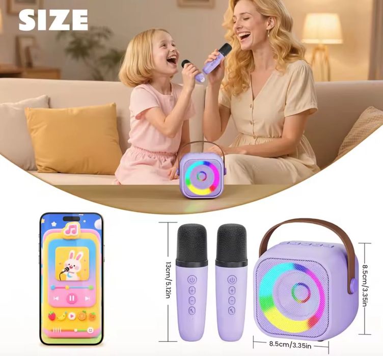 Głośnik Bluetooth Zestaw do karaoke 2 mikrofony USB-A/C AUX MicroSD