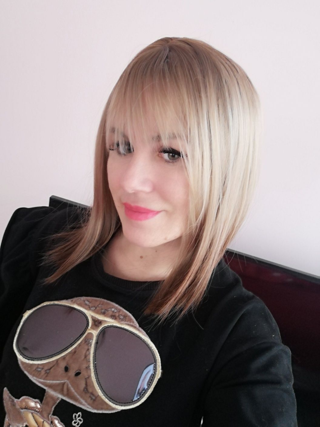 Nowa peruka damska z grzywka blond braz  ombre