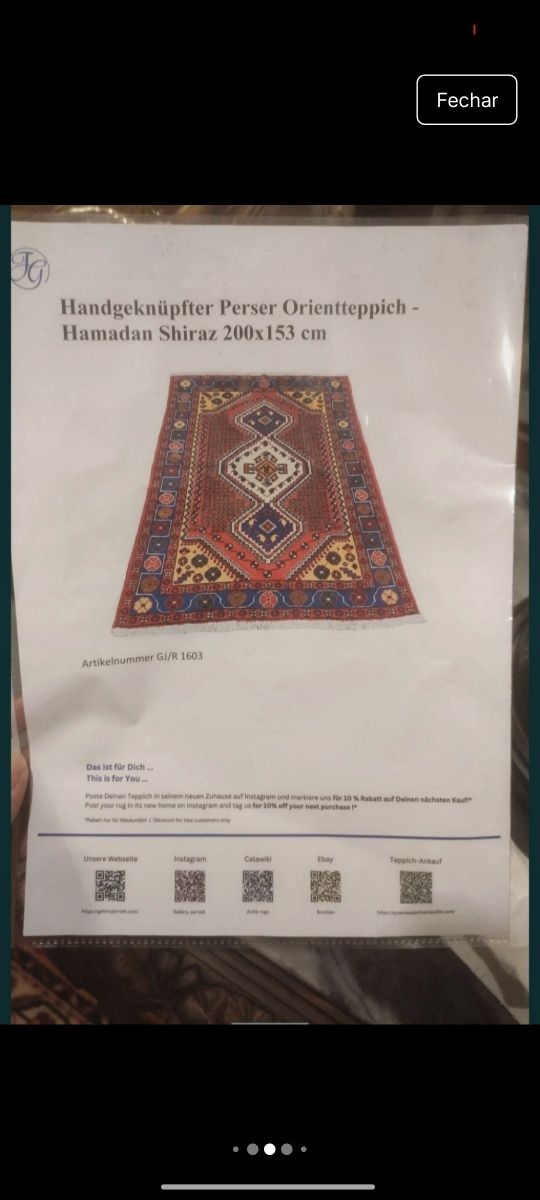 Tapete Carpete Oriental Persa Hamadan Lã 200x135