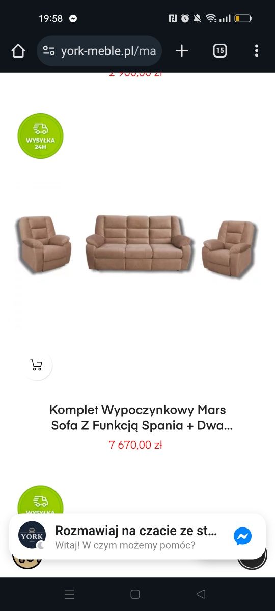 KOMPLET WYPOCZYNKOWY MARS sofa z funkcją spania + 2 fotele