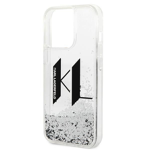 Etui iPhone 14 Pro Max Karl Lagerfeld Liquid Glitter Big KL, Srebrne