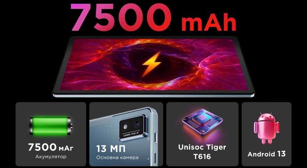 Планшет Pixus Arena 10,95 2K IPS 8/256GB WiFi + 4G LTE 7500 mAh графіт