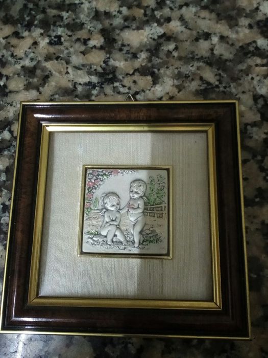 Quadro 2 anjos em prata