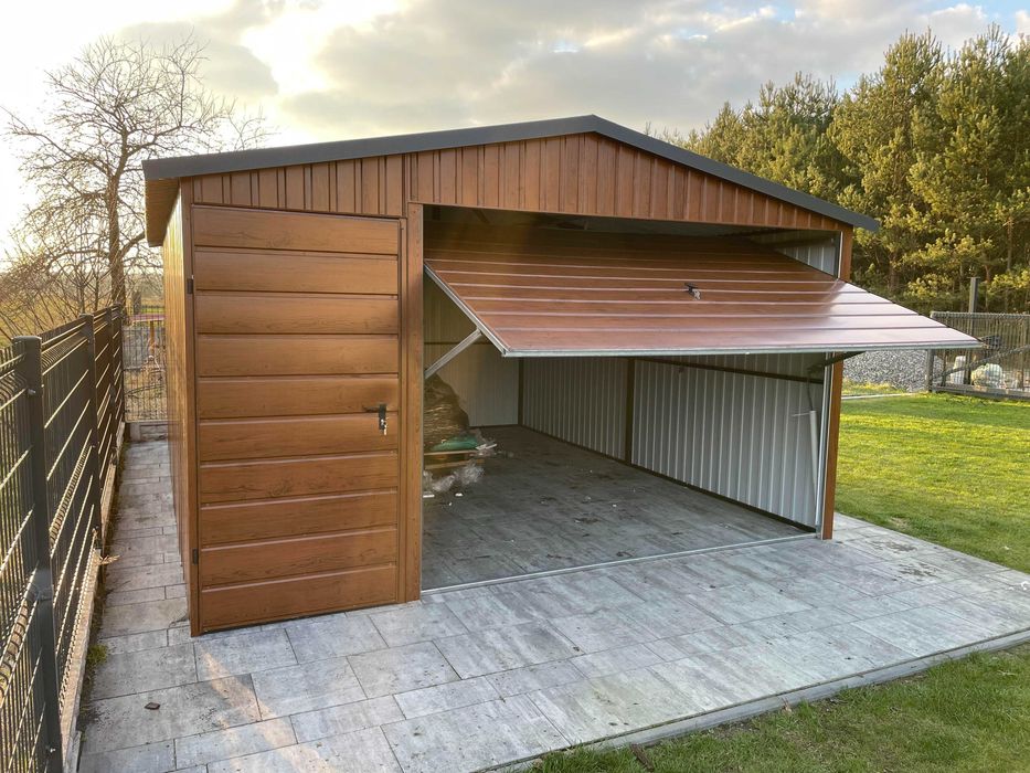 Garaż blaszany, 4x5 orzech. PRODUCENT.