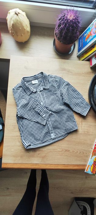 Piękna elegancka koszula chłopięca 74 80 w kratkę krata granatowa