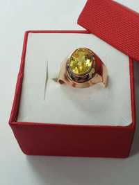 Złoty pierścionek / sygnet z żółtym kamieniem złoto 583 rozm. 20