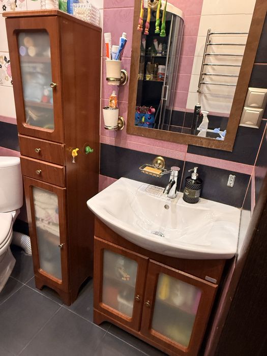 Раковина з тумбою, пенал, умивальник Cersanit, шафа для ванноі, кран,